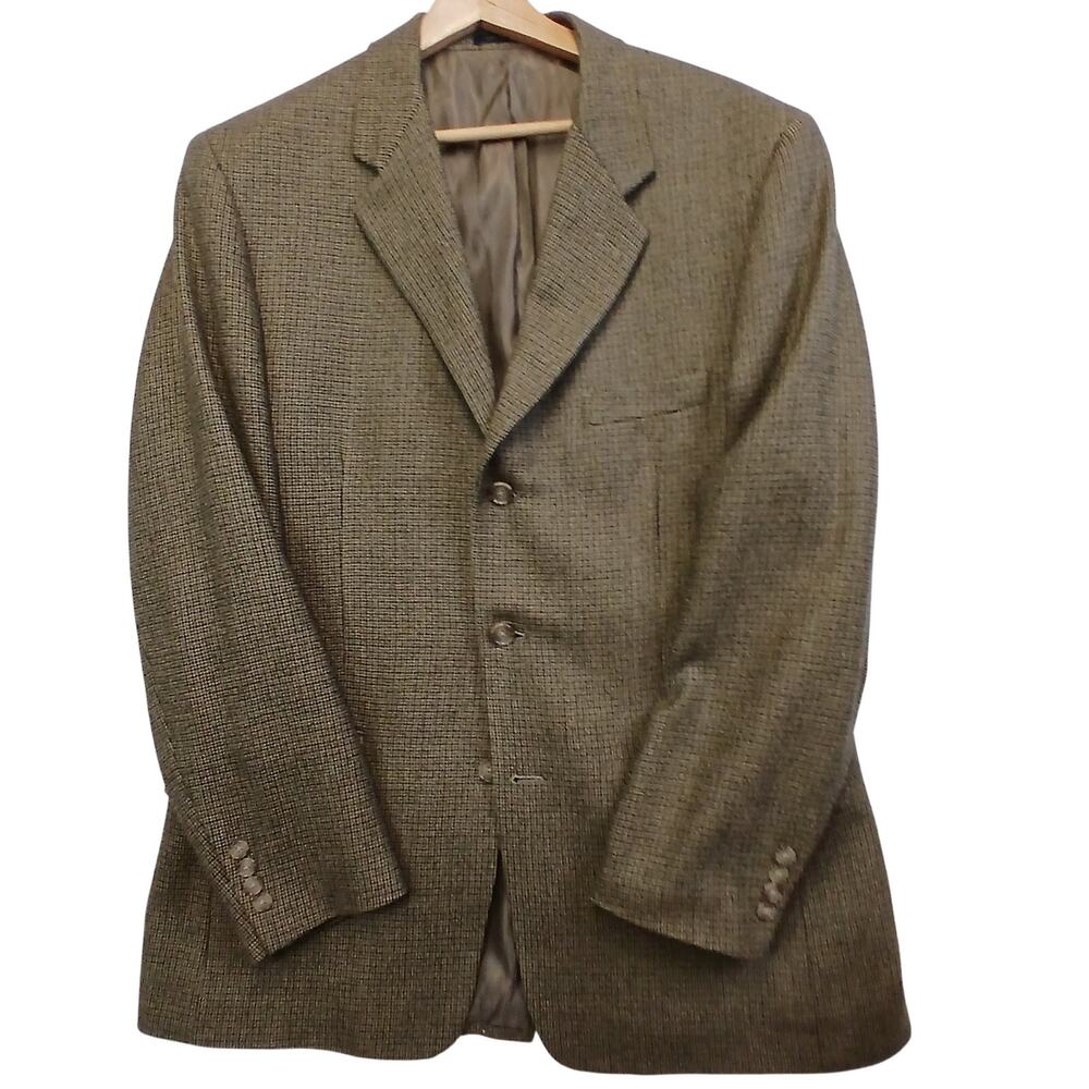 Club Room Mens 42R Wool Cashmere Houndstooth Blazer Jacket Brown